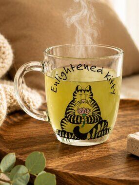 Enlightened Kitty Clear Glass Mug 8oz | Whimsical Cat Mug